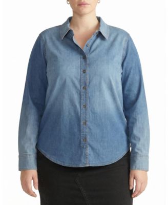 Universal Standard Women's Plus Size Minimalist Stretch Cotton Chambray Shirt