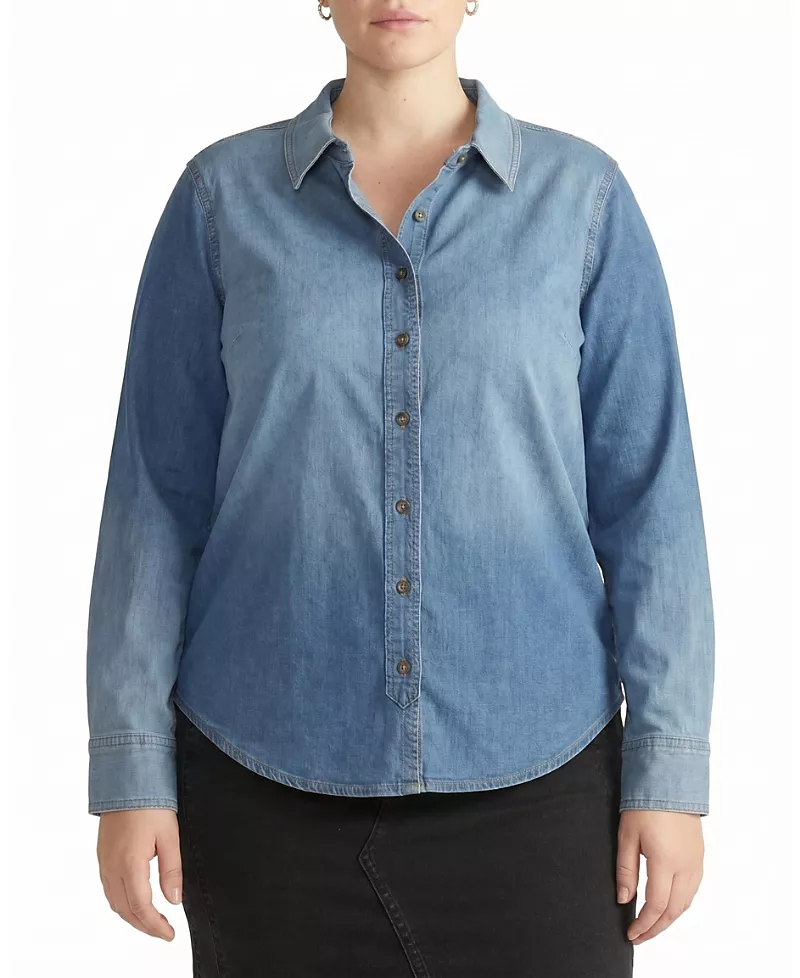 Universal Standard Women's Plus Size Minimalist Stretch Cotton Chambray Shirt