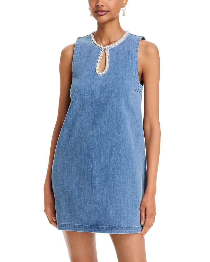 Aqua Embellished Faux Pearl Denim Mini Dress - Exclusive