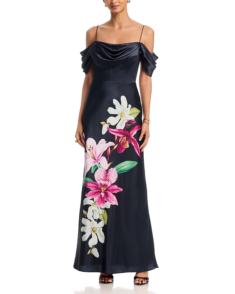 Eliza J Floral Draped Sleeve Corset Gown