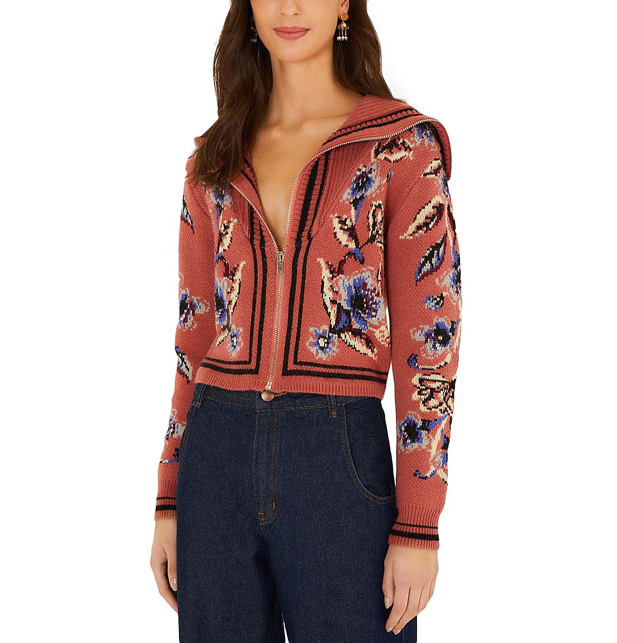 Farm Rio Floral Beauty Tapestry Cardigan Sweater