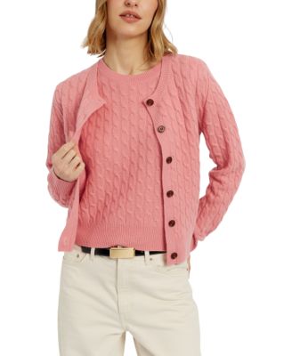  Women's Pure Cashmere Cabled Crew Neck Cardigan