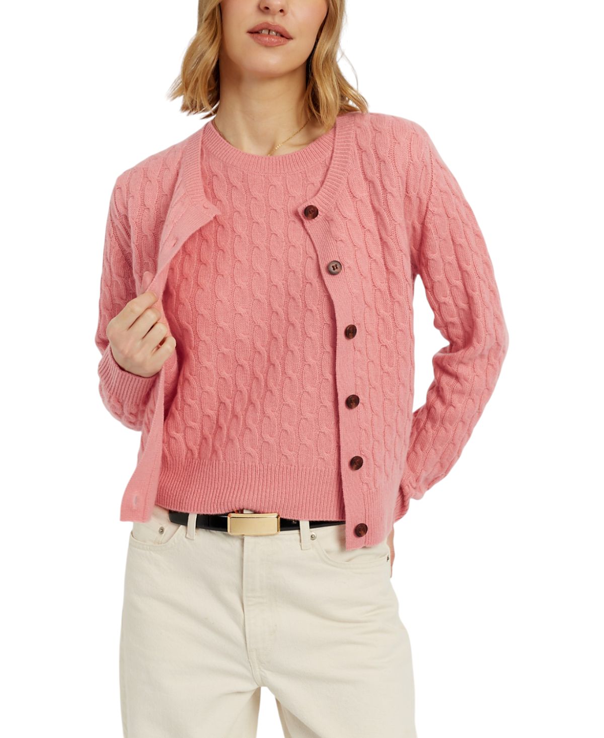 Chinti & Parker Women's Pure Cashmere Cabled Crew Neck Cardigan