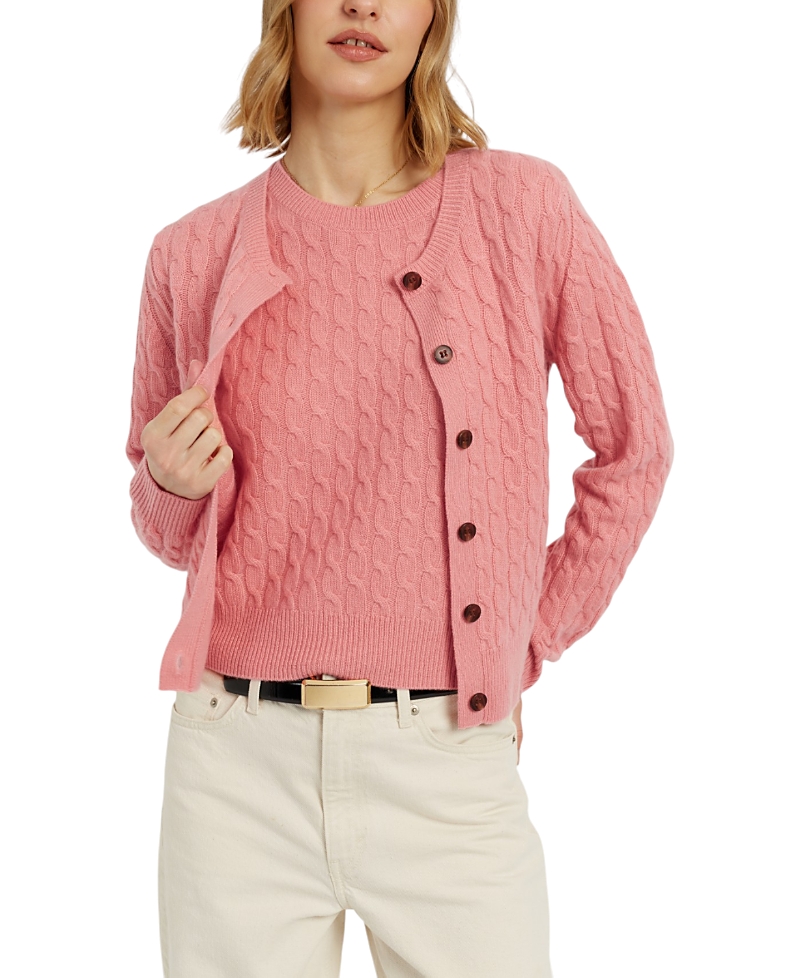 Chinti & Parker Women's Pure Cashmere Cabled Crew Neck Cardigan