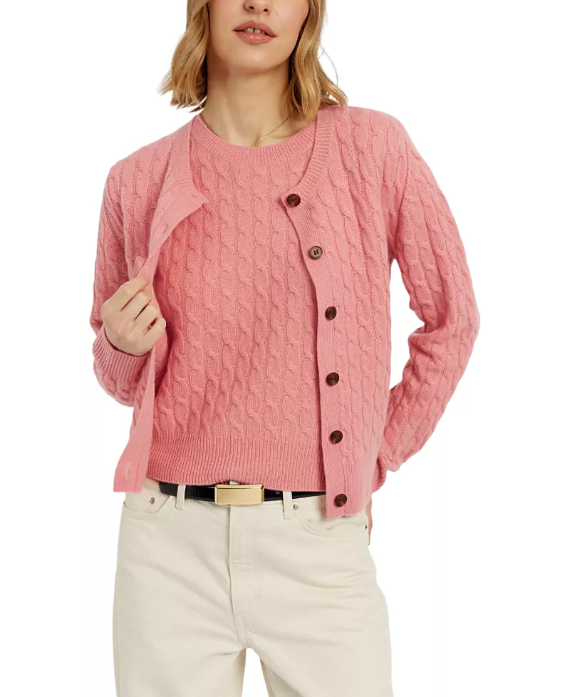 Chinti & Parker Women's Pure Cashmere Cabled Crew Neck Cardigan