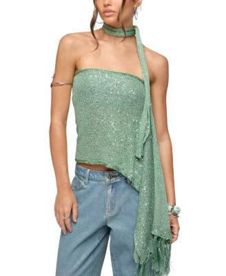 Two Piece Sequin Knit Scarf Top