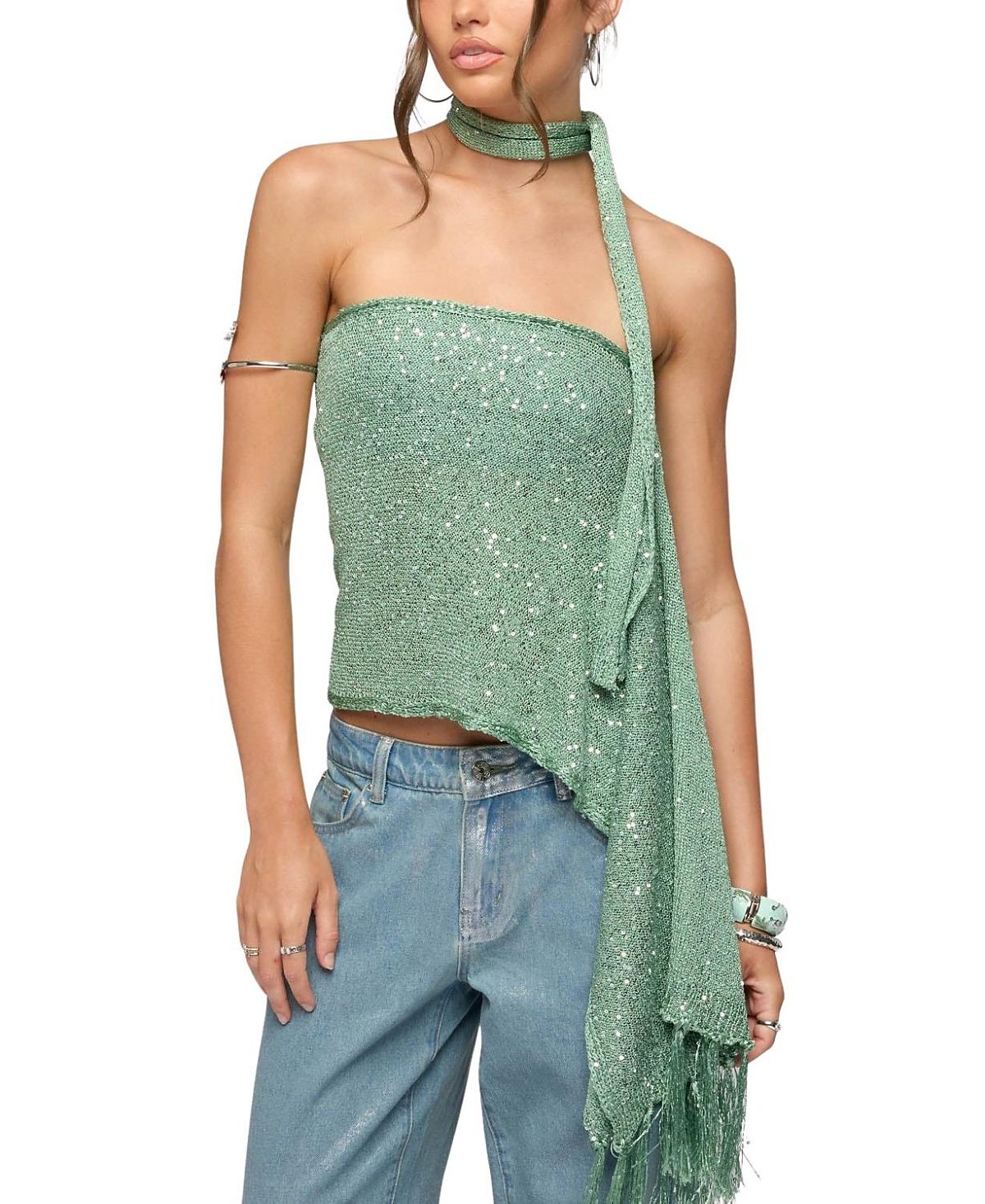 Edikted Two Piece Sequin Knit Scarf Top