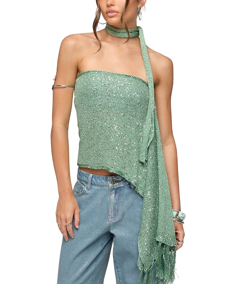Edikted Two Piece Sequin Knit Scarf Top