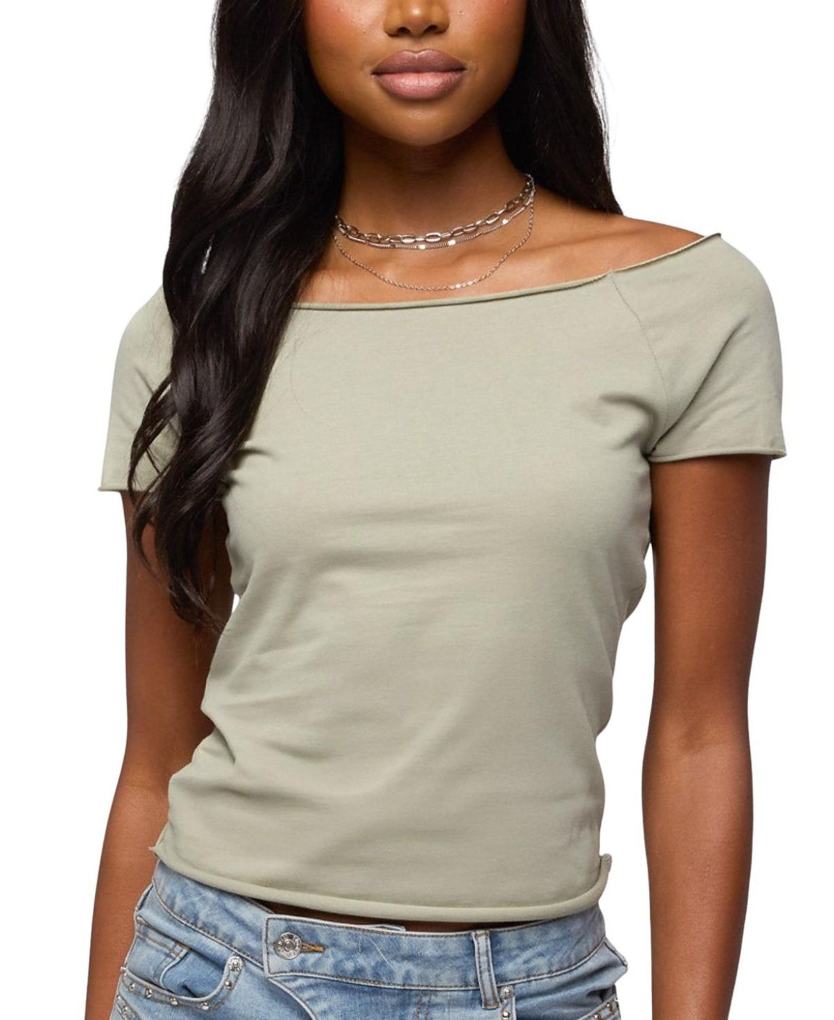 Edikted Kamalah Boat Neck Cotton T-Shirt