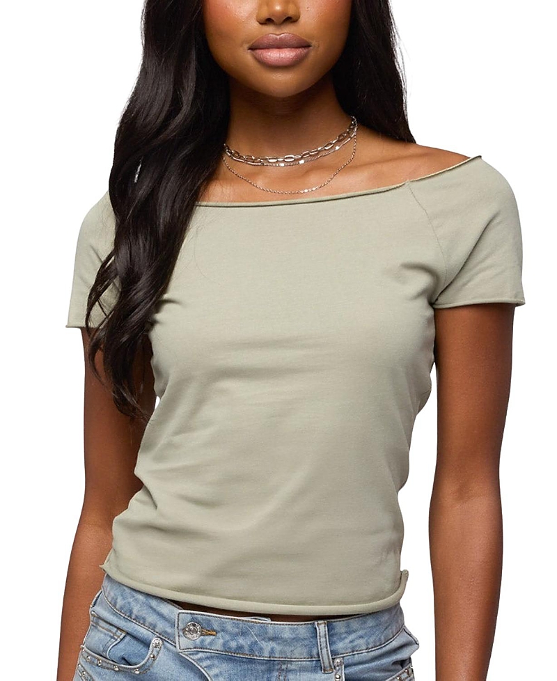 Edikted Kamalah Boat Neck Cotton T-Shirt