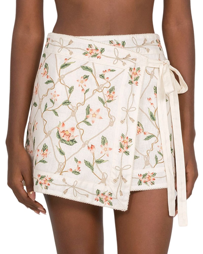 Agua by Agua Bendita Luna Navegante Linen Swim Cover-Up Skirt in Multicolor