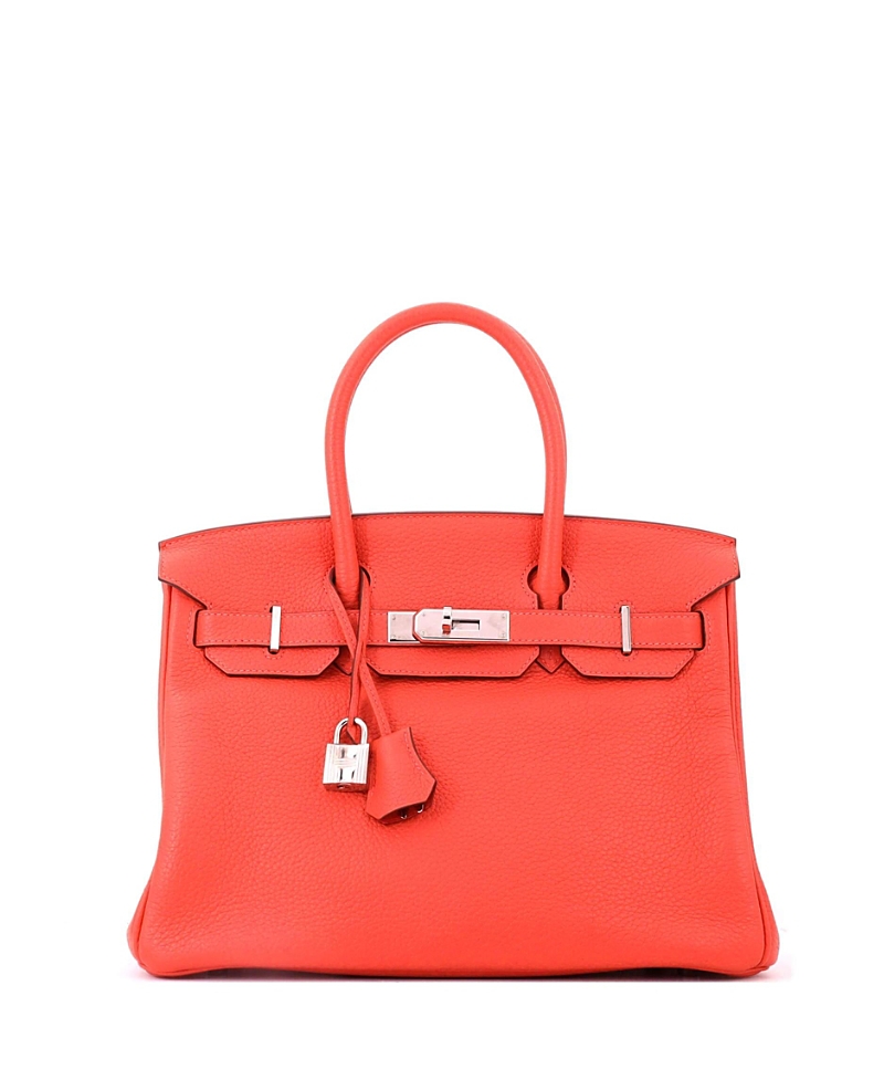 Pre-Owned HERMES Birkin 30 Handbag Orange Togo with Palladium Hardware
