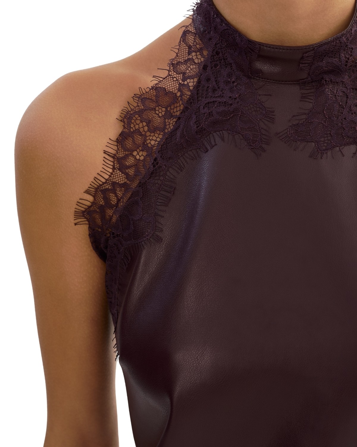 Ginny Lace Trim Faux Leather Top