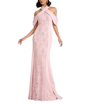 Tadashi Shoji Kato Embroidered Off-Shoulder Halter Gown