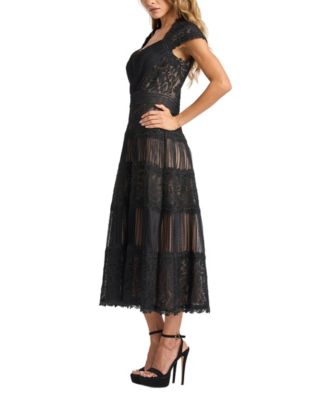 tadashi shoji lace tea length dress Tadashi Shoji Idly Embroidered Illusion Dress