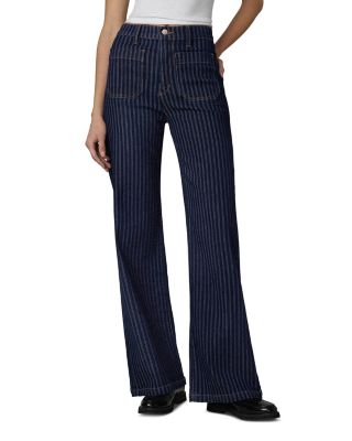 The Mia Patch Pocket High Rise Wide Leg Jeans in Indigo Stripe
