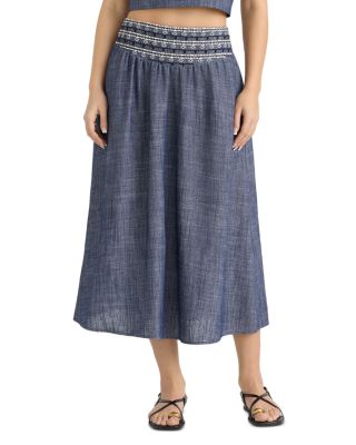 Embroidered Yoke Midi Skirt