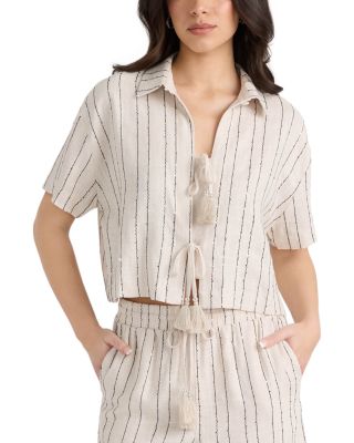 Tie Front Sequin Camp Shirt
