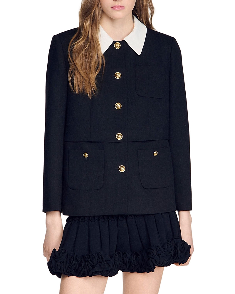 Sandro Contrast Collar Wool Jacket