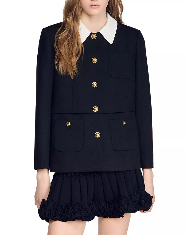Sandro Contrast Collar Wool Jacket