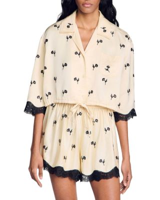 Cropped Floral Embroidered Shirt