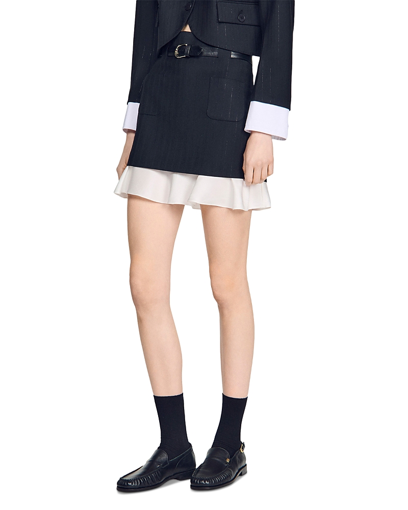 Sandro Short Striped Ruffled Skirt