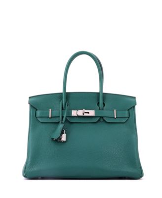 Birkin 30 Handbag Green Clemence with Palladium Hardware