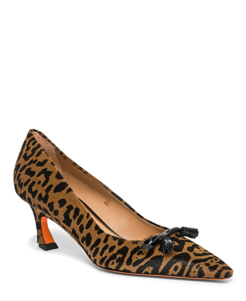 Santoni Women's Mid-Heel Leopard-Print Pony Hair Pumps