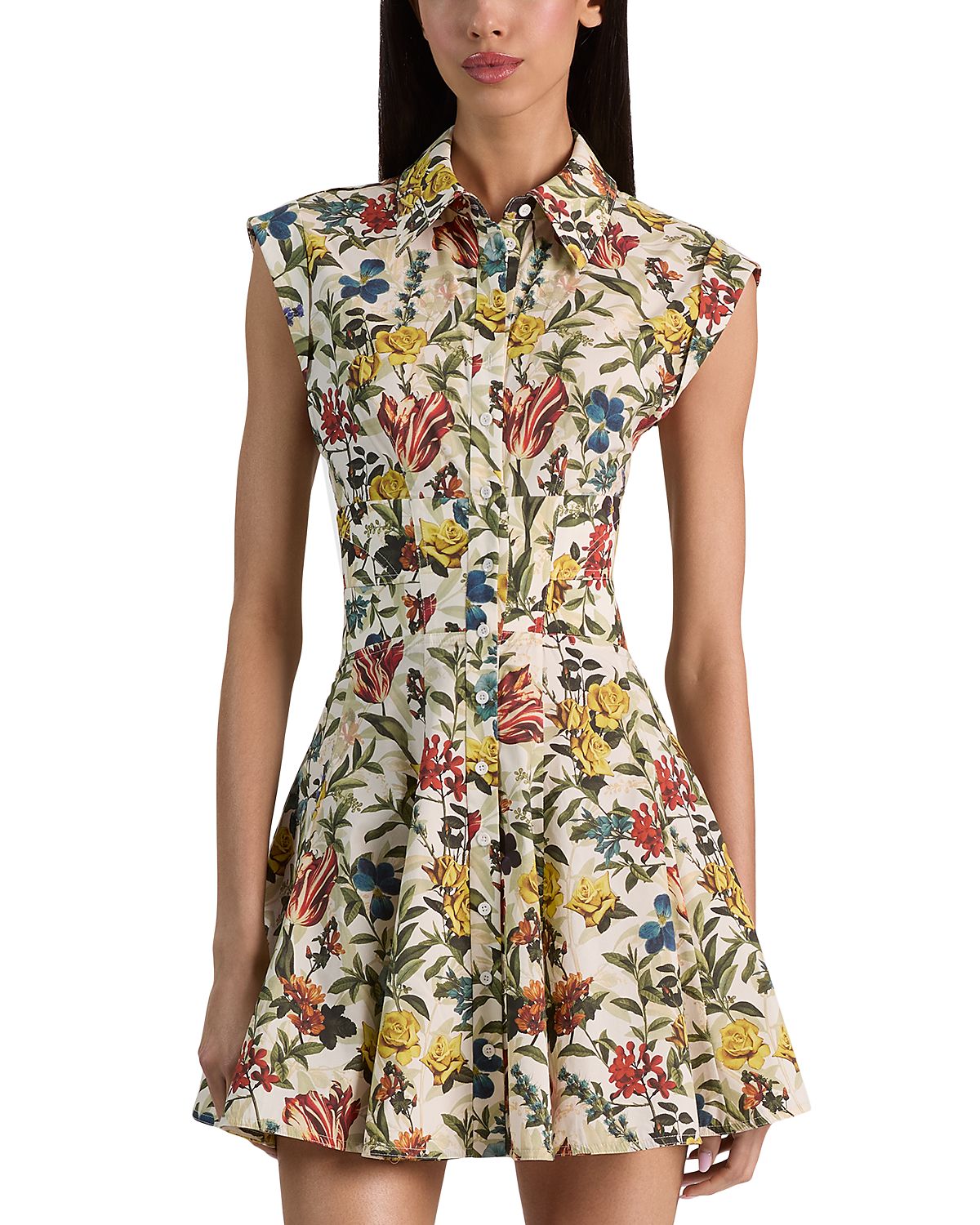 Alice and Olivia Kim Paneled Corset Flared Mini Shirt Dress