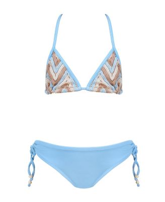 Nessi Byrd Girls' Zig-Zag Knit Triangle with Adjustable Beaded Ties Two-Piece Swimsuit - Little Kid, Big Kid