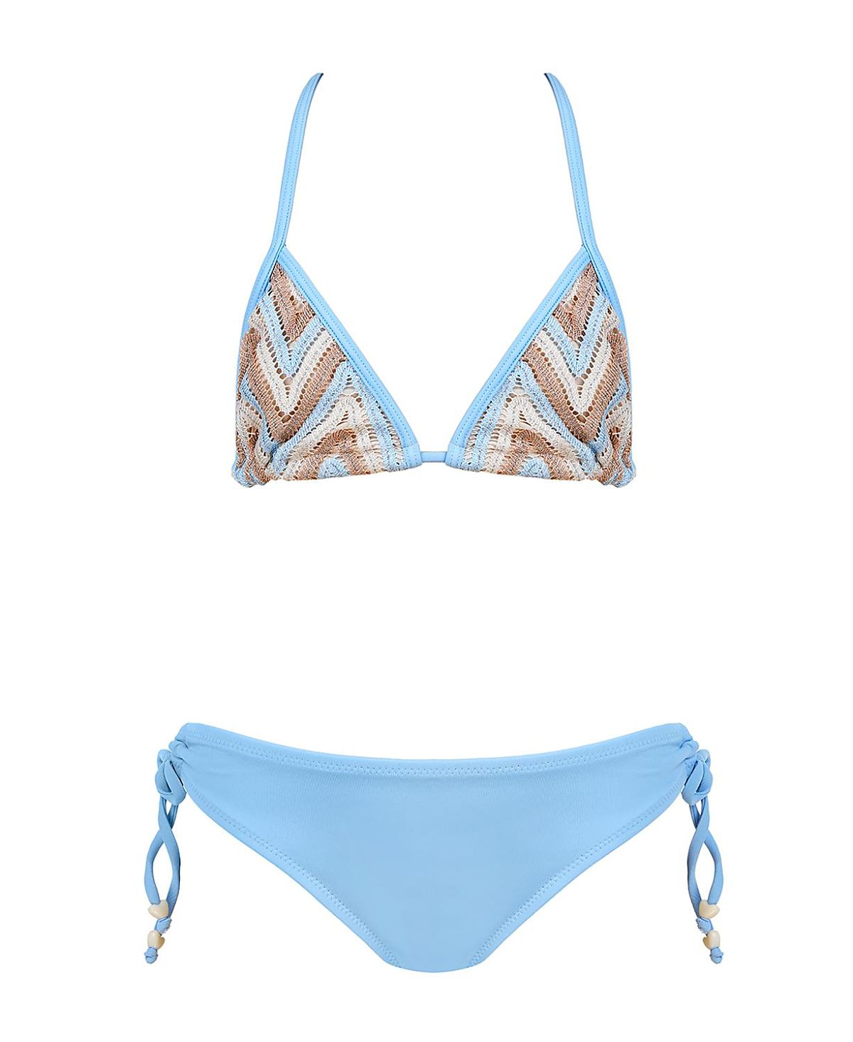 Nessi Byrd Girls' Zig-Zag Knit Triangle with Adjustable Beaded Ties Two-Piece Swimsuit - Little Kid, Big Kid