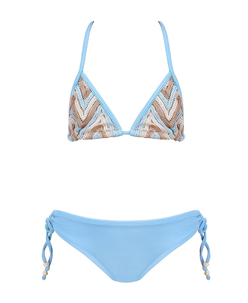 Nessi Byrd Girls' Zig-Zag Knit Triangle with Adjustable Beaded Ties Two-Piece Swimsuit - Little Kid, Big Kid