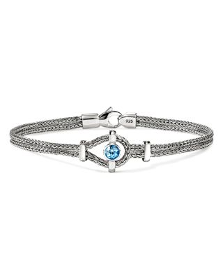 Sterling Silver Icon Swiss Blue Topaz Double Woven Link Bracelet
