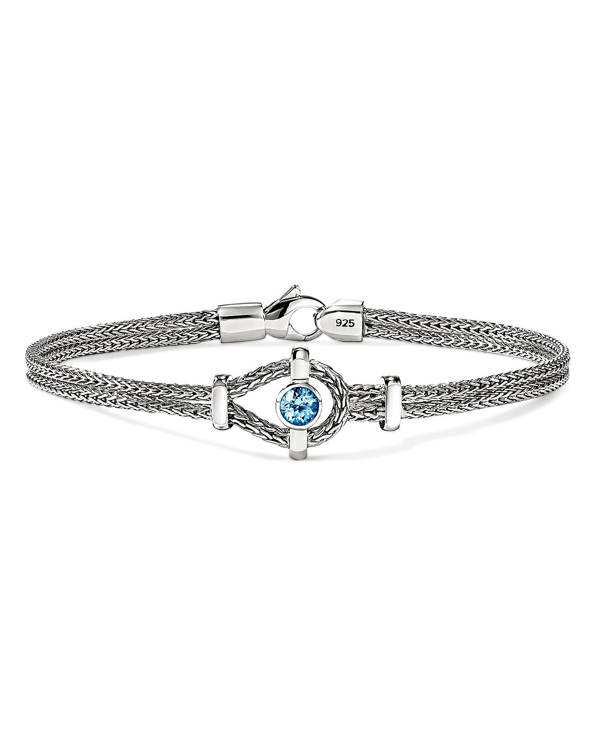 John Hardy Sterling Silver Icon Swiss Blue Topaz Double Woven Link Bracelet