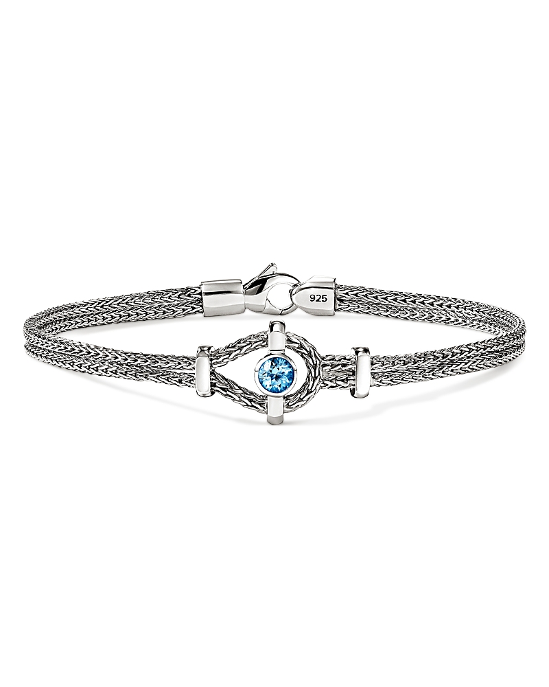John Hardy Sterling Silver Icon Swiss Blue Topaz Double Woven Link Bracelet