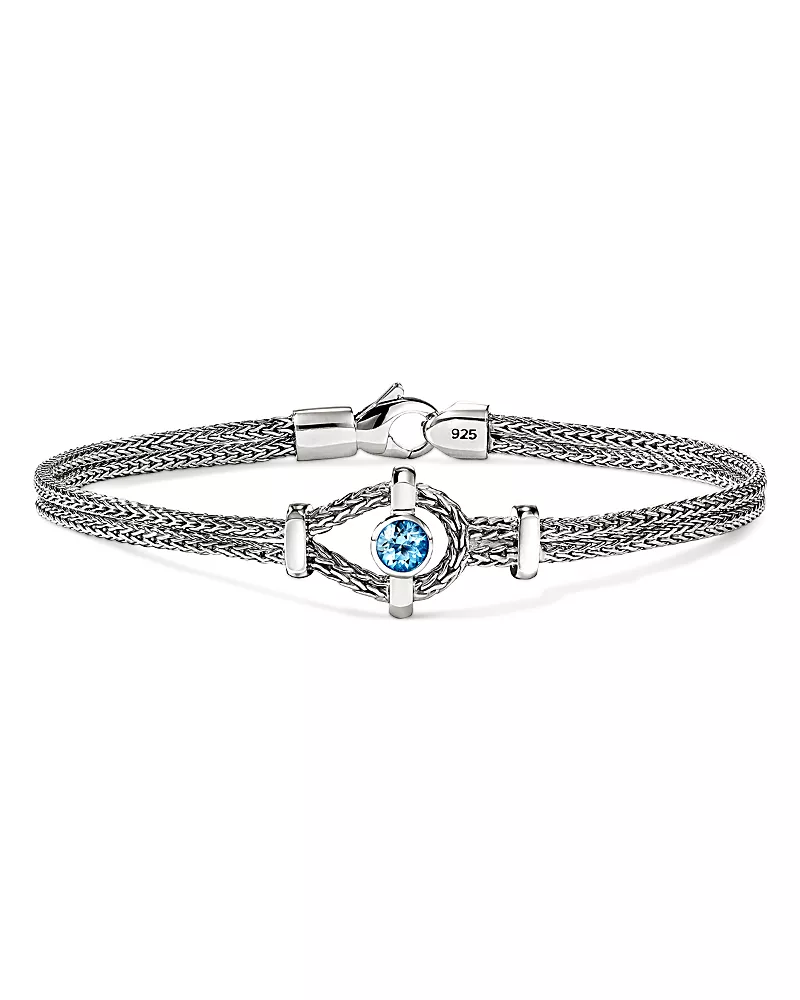 John Hardy Sterling Silver Icon Swiss Blue Topaz Double Woven Link Bracelet