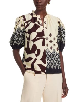Split Neck Puff Sleeve Top