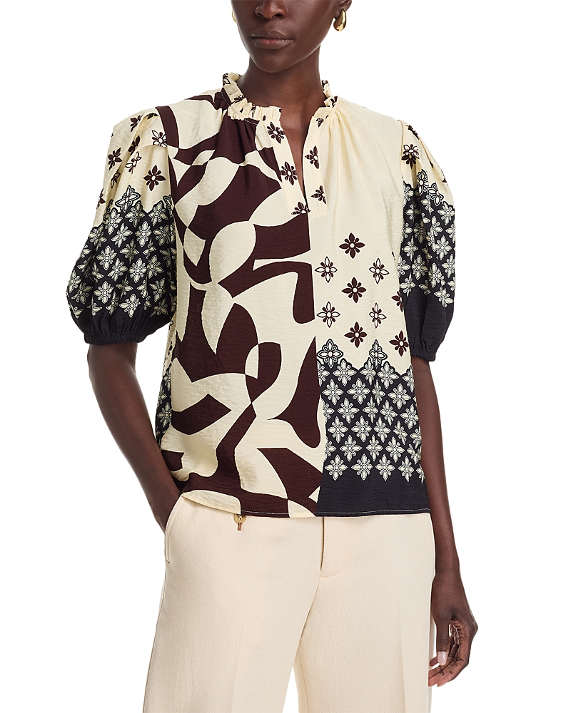 T Tahari Split Neck Puff Sleeve Top