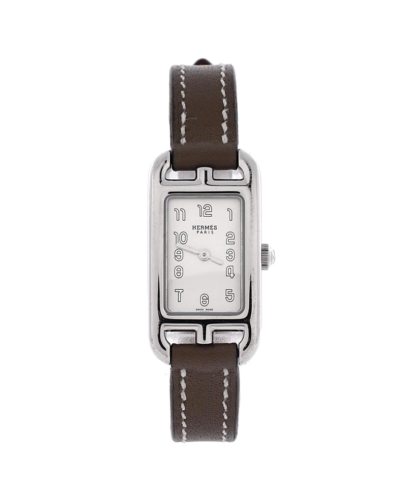 Pre-Owned HERMES Nantucket Quartz Watch in Stainless Steel and Leather 17mm