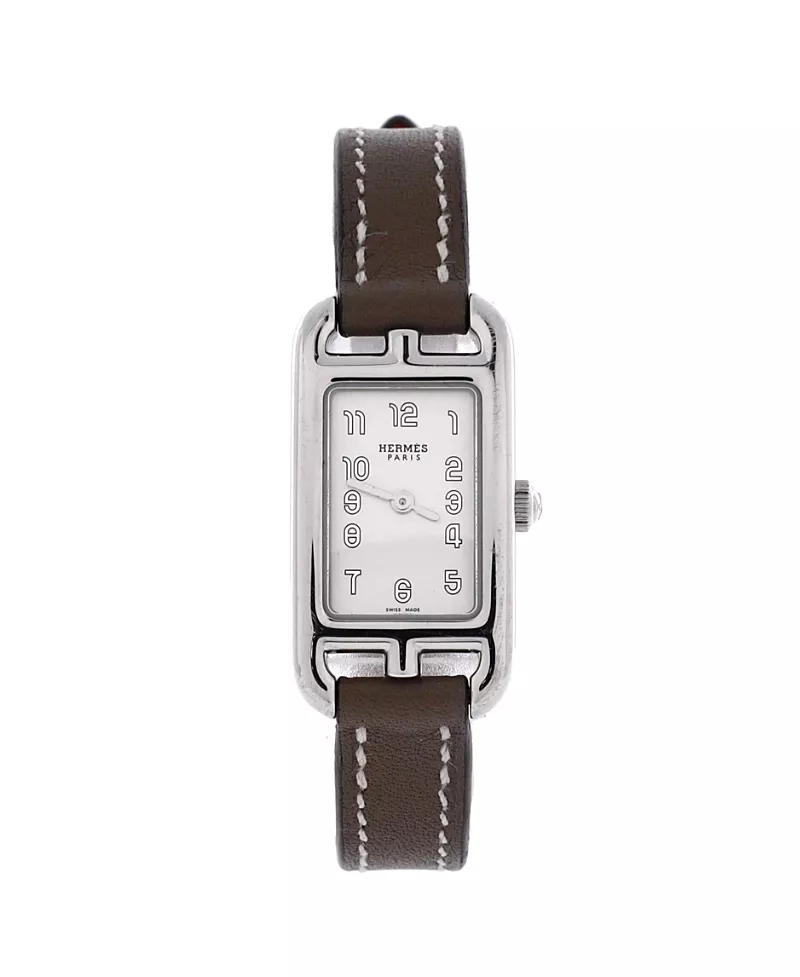 Pre-Owned HERMES Nantucket Quartz Watch in Stainless Steel and Leather 17mm