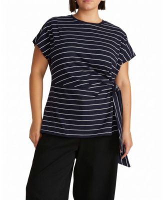  Women's Plus Crescent Breton Stripe Knot Tee