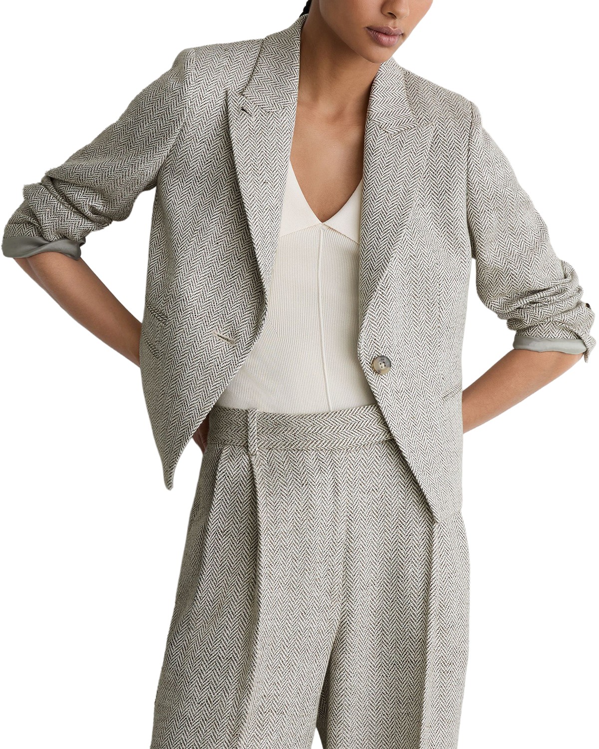 Petite Ezra Herringbone Cropped Blazer
