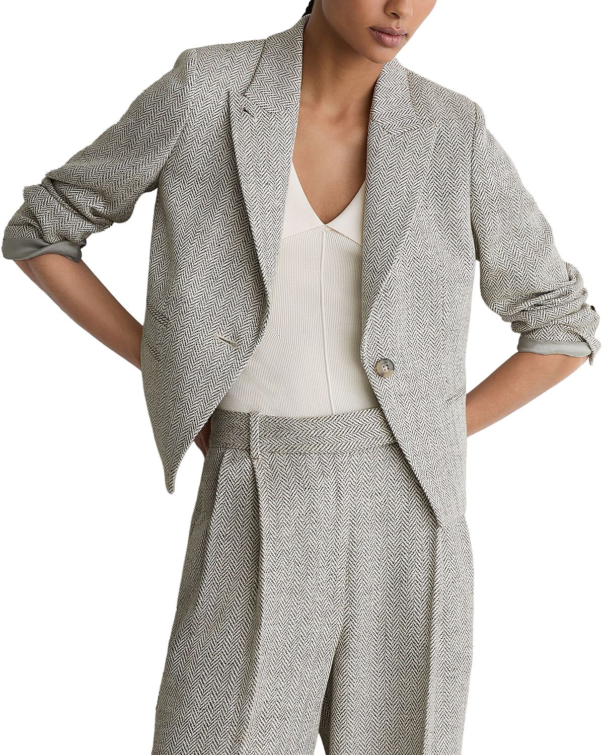 Reiss Petite Ezra Herringbone Cropped Blazer