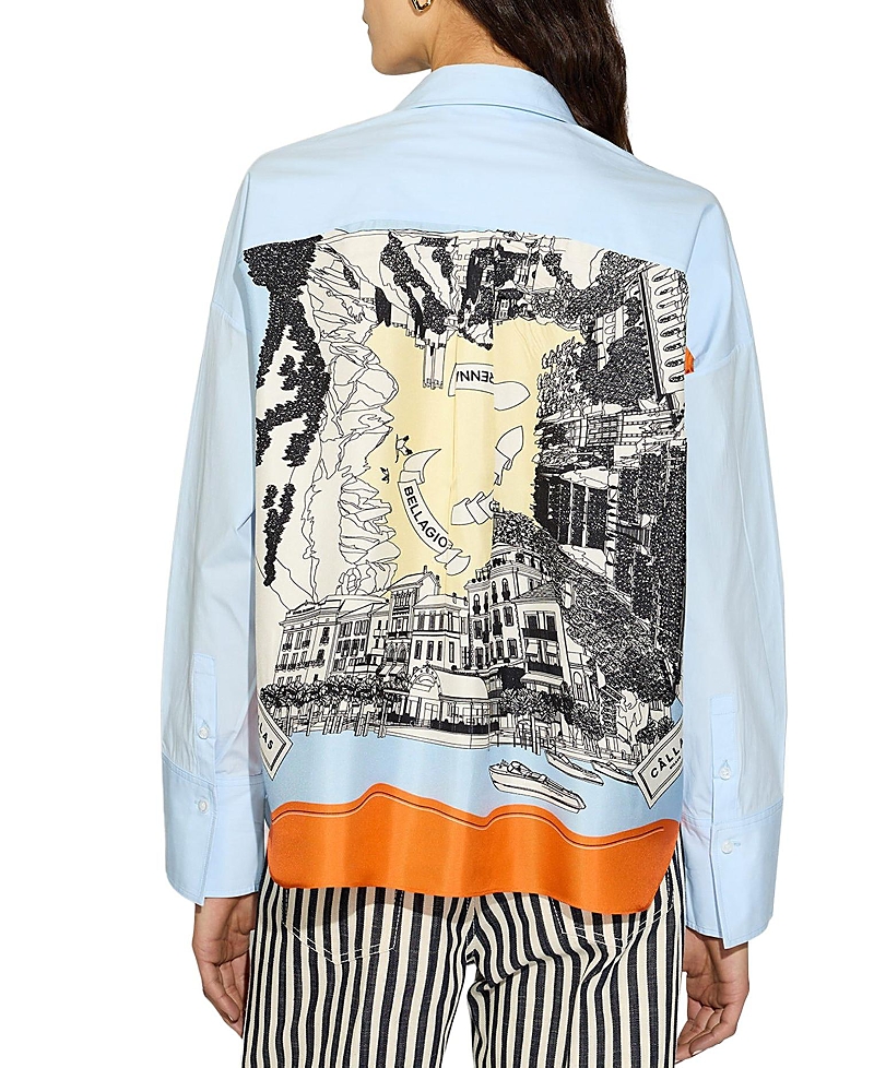 Callas Milano Sirene Poplin Shirt with Silk Twill Lake Como Print Scarf Back