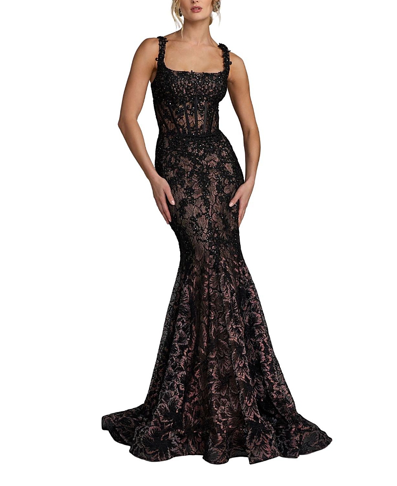 Mac Duggal Petite Sleeveless Embellished Lace Mermaid Gown