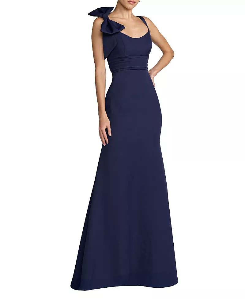 Mac Duggal Petite Scoop Neck Trumpet Gown with Bow