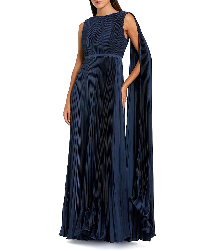 Mac Duggal Sleeveless High Neck Cape Back Heat Pleated Gown