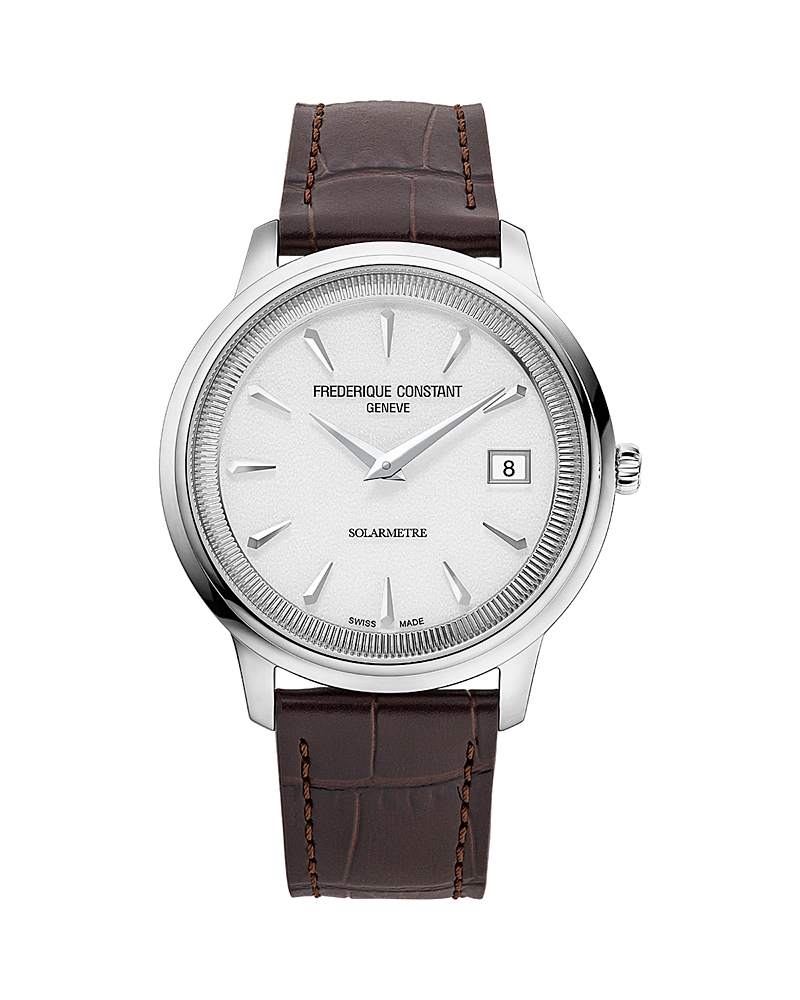 Frederique Constant Solarmetre Moneta Leather Strap Watch, 39mm