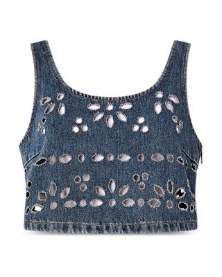Thora Laser Cut Denim Top