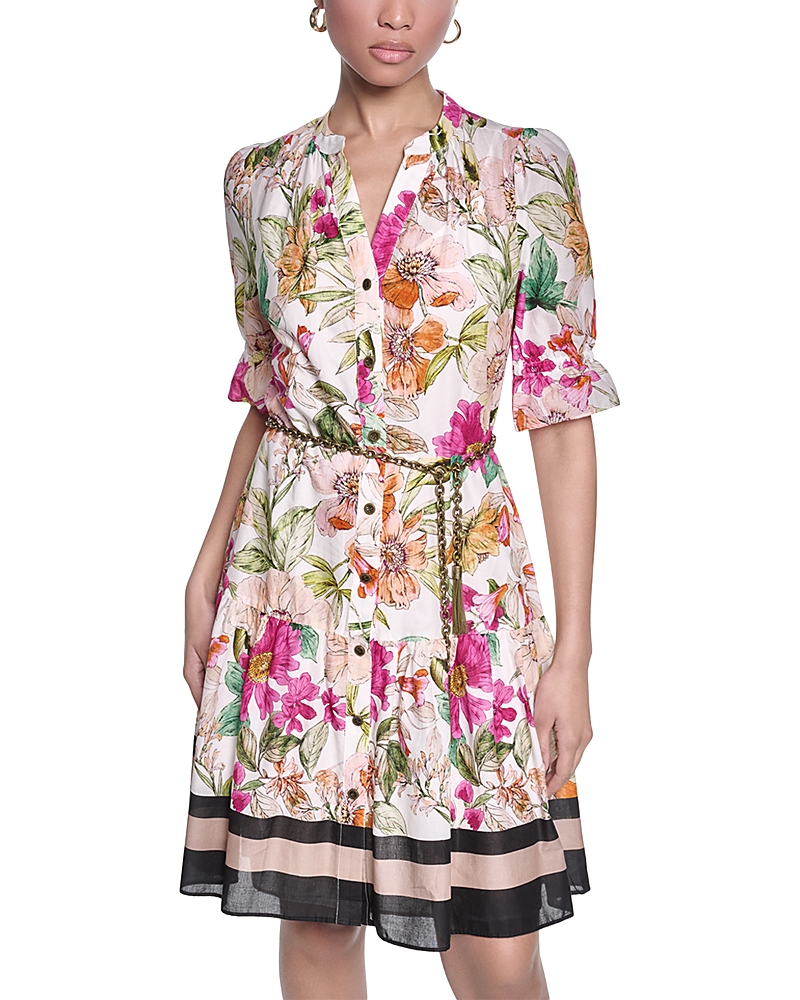 Karl Lagerfeld Paris Cotton Printed Dress with Chain Belt